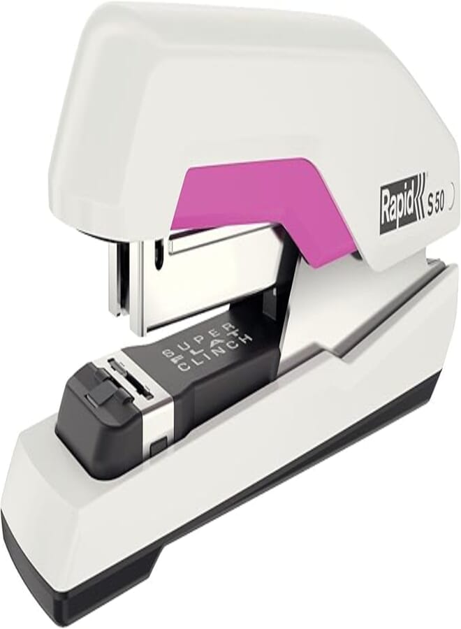 Rapid stapler, 50 sheet capacity, superflatclinch, pink, ergonomic plastic body, s50, 5000545